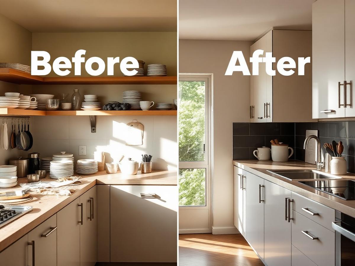 Kitchen before and after cleaning
